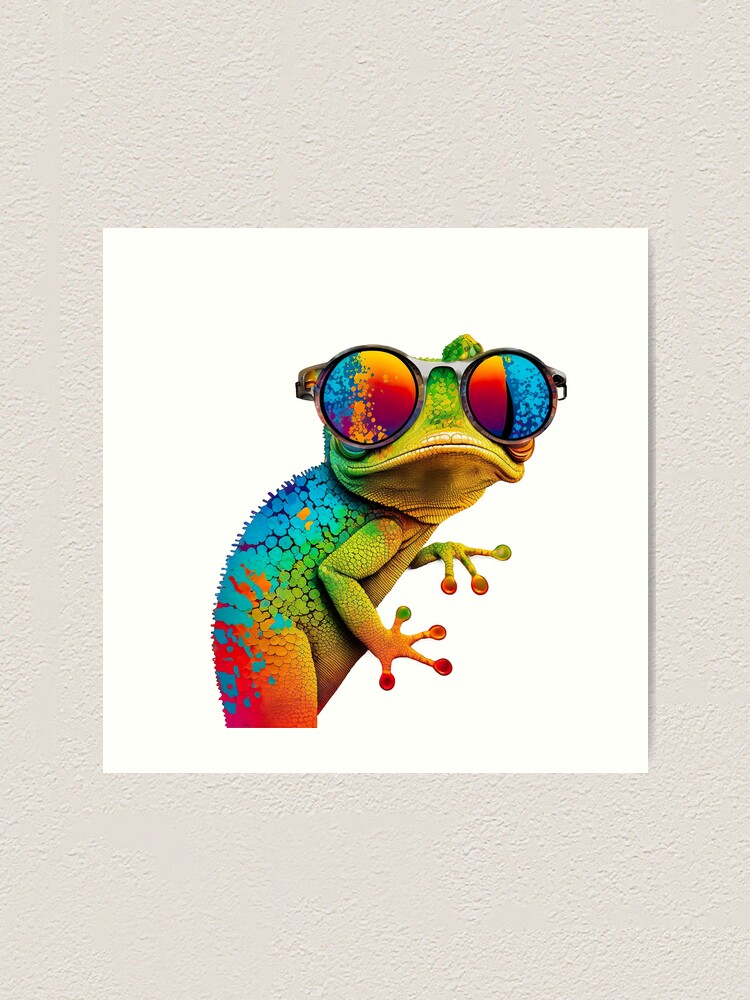 Gecko wearing sunglasses glasses pop art Art Print - Main Image