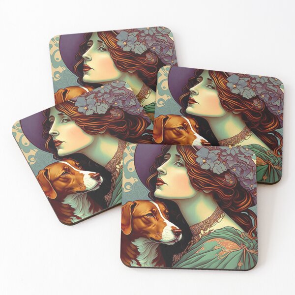 Item preview, Woman Holding Dog - Art Nouveau Style designed and sold by ArtNouveauChic.