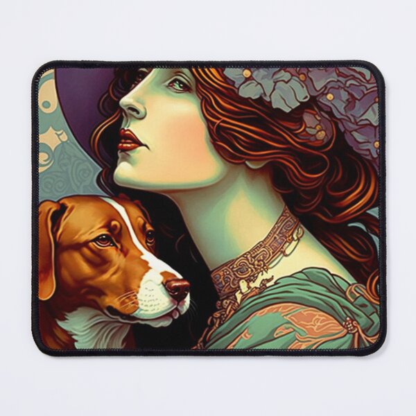 Item preview, Woman Holding Dog - Art Nouveau Style designed and sold by ArtNouveauChic.