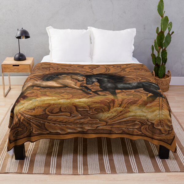 Item preview, brown horse with black horse in wood design - Horse Lover Gift Gorgeous brown Horse bedding for girls boys, Rust Colored, Palomino Horses designed and sold by BAYIDESIGNER.