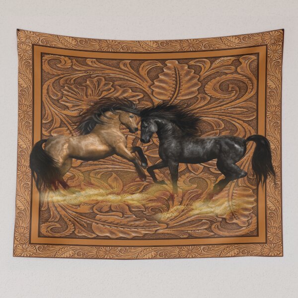 Item preview, brown horse with black horse in wood design - Horse Lover Gift Gorgeous brown Horse bedding for girls boys, Rust Colored, Palomino Horses designed and sold by BAYIDESIGNER.