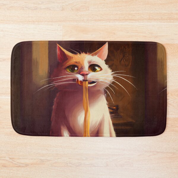 Aperçu de l'œuvre chat mignon mangeant des spaghettis créée et vendue par Strange-desigN.
