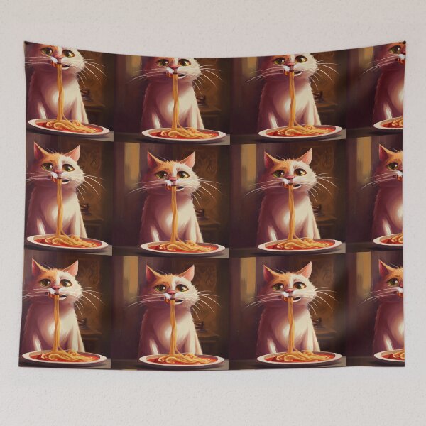 Item preview, cute cat eating spaghetti designed and sold by Strange-desigN.