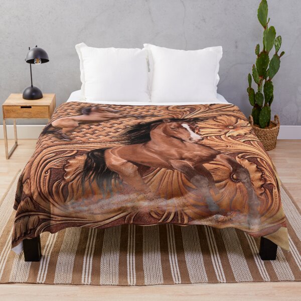 Item preview, 2 brown horses horse in wood design - Horse Lover Gift Gorgeous brown Horse bedding for girls boys, Rust Colored, Palomino Horses designed and sold by BAYIDESIGNER.