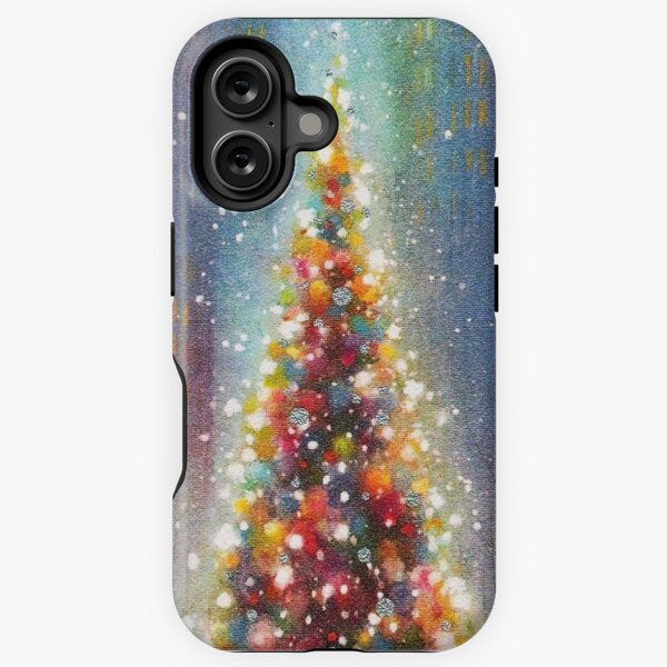 Item preview, Christmas Tree with Colourful Decorations on a Snowing Background designed and sold by BlueVisionInk.