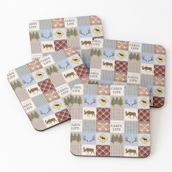 Item preview, Plaid Cabin Life Patchwork with Moose designed and sold by LifeNonchalant.