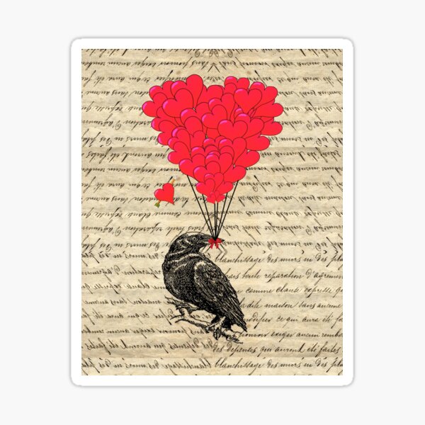 Item preview, Crow and red love hearts designed and sold by Steampunkbunny.