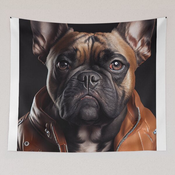 Item preview, French Bulldog wearing leather jacket - Dog Breed Portrait designed and sold by Nalaxation.