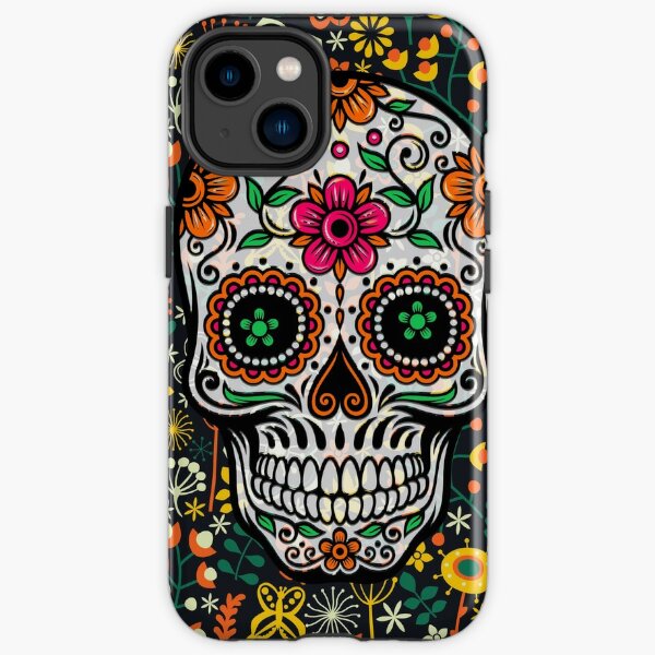 Colorful Sugar Skull & Retro FlowersPattern Background iPhone Tough Case