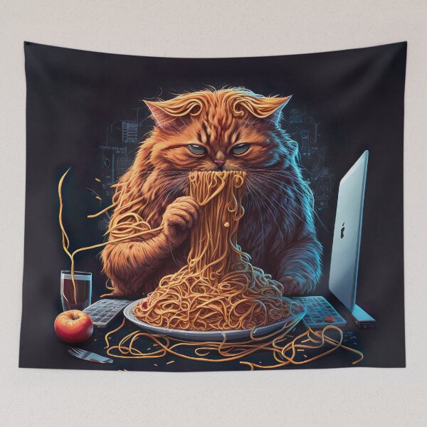 Item preview, Orange cat eating spaghetti  designed and sold by MystiS.