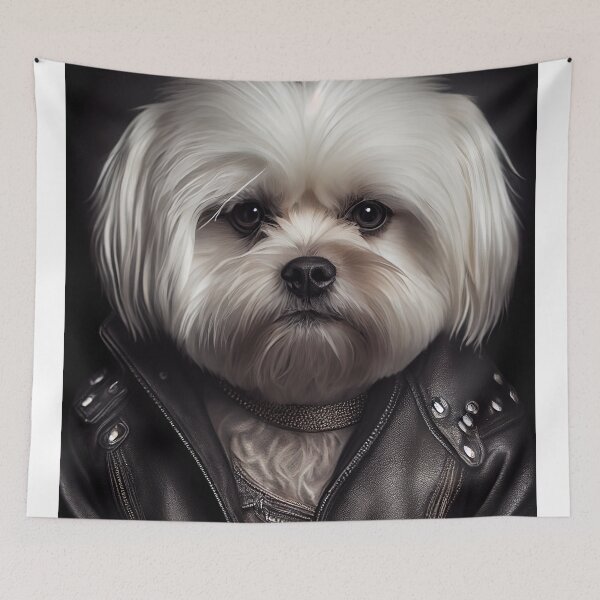 Item preview, Maltese wearing leather jacket - Dog Breed Portrait designed and sold by Nalaxation.