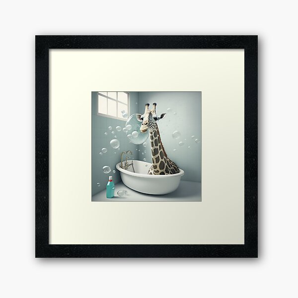 Item preview, happy giraffe having a bath with bubbles in a bathroom designed and sold by Ladidia.
