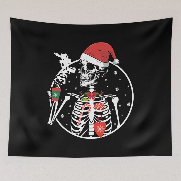 Item preview, Christmas Skeleton With Smiling Skull Drinking Coffee Latte  designed and sold by ChesterGolson.
