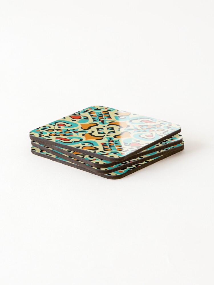 Thumbnail 4 of 5, Coasters (Set of 4), Simple Semi Abstract Latin Pattern Digital Painting designed and sold by CodeAndColors.