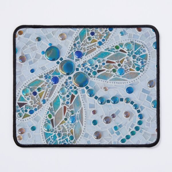 Item preview, Stained glass mosaic dragonfly in white and teal designed and sold by suespaintroom.
