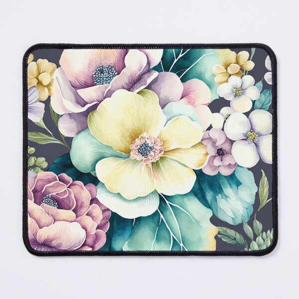 Item preview, pastel pink-purple flowers peonies pattern on dark background designed and sold by EmeraldeaArt.