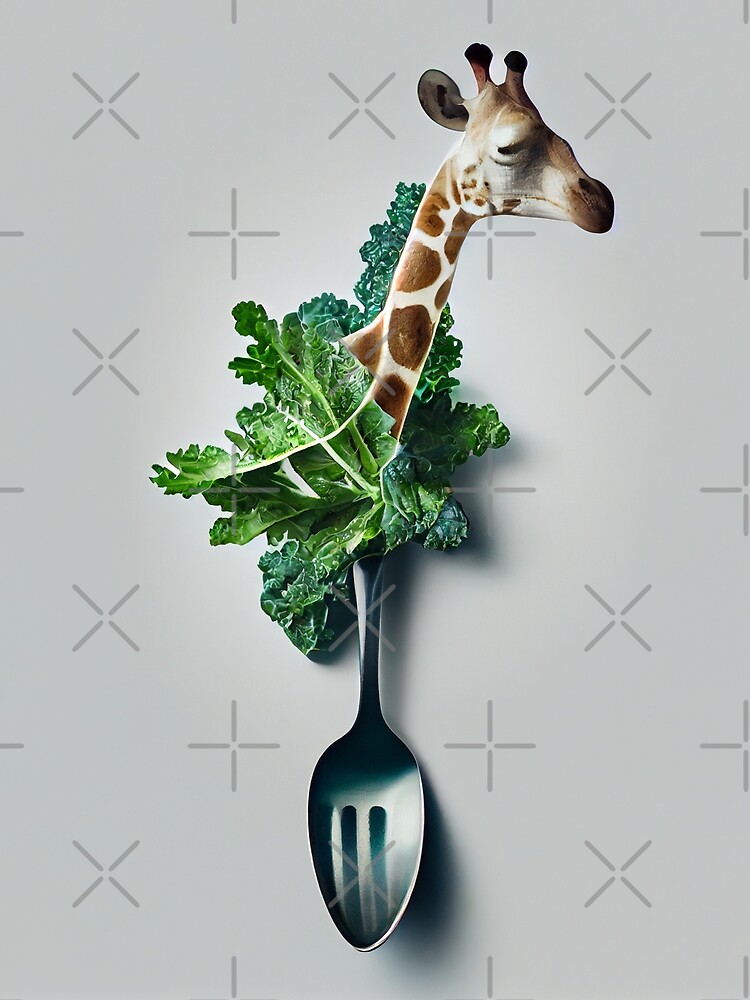 Thumbnail 3 von 3, Tuch, Giraffe with a Kale-Filled Spoon Digital Painting designt und verkauft von CodeAndColors.