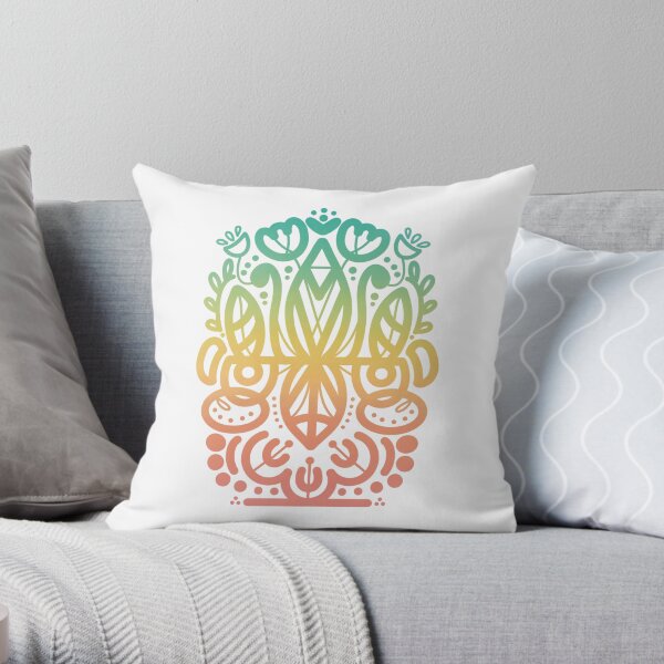 Tiger Cat Ornamental Decorative Rainbow Symmetrical Line Art Throw Pillow