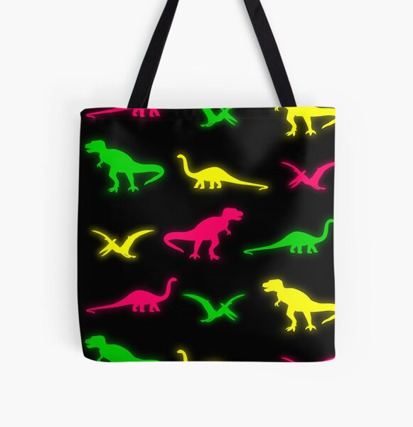 Neon Dinosaurs All Over Print Tote Bag