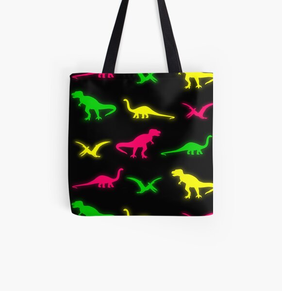 Neon Dinosaurs All Over Print Tote Bag