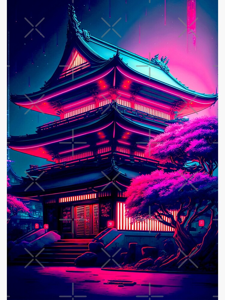 Japan Tokyo Futuristic Temple Synthwave | Cyberpunk | Art Print