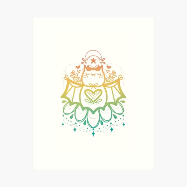 Frickin Bat Ornamental Decorative Rainbow Symmetrical Line Art Art Print