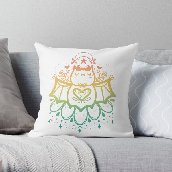 Frickin Bat Ornamental Decorative Rainbow Symmetrical Line Art Throw Pillow