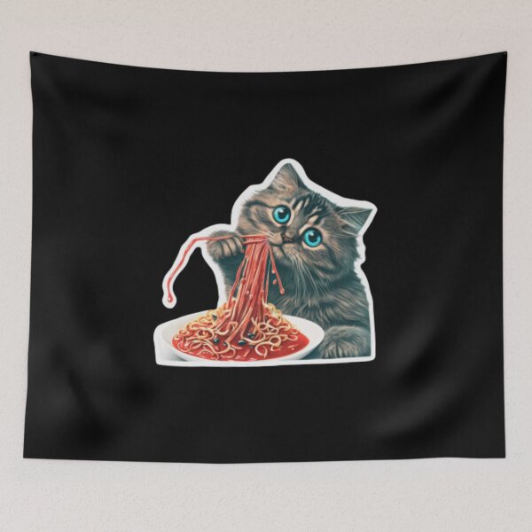 Aperçu de l'œuvre Chat mignon mangeant des nouilles spaghetti autocollant, aimant, saint valentin, chemise Sticker créée et vendue par YouSsefHN05.