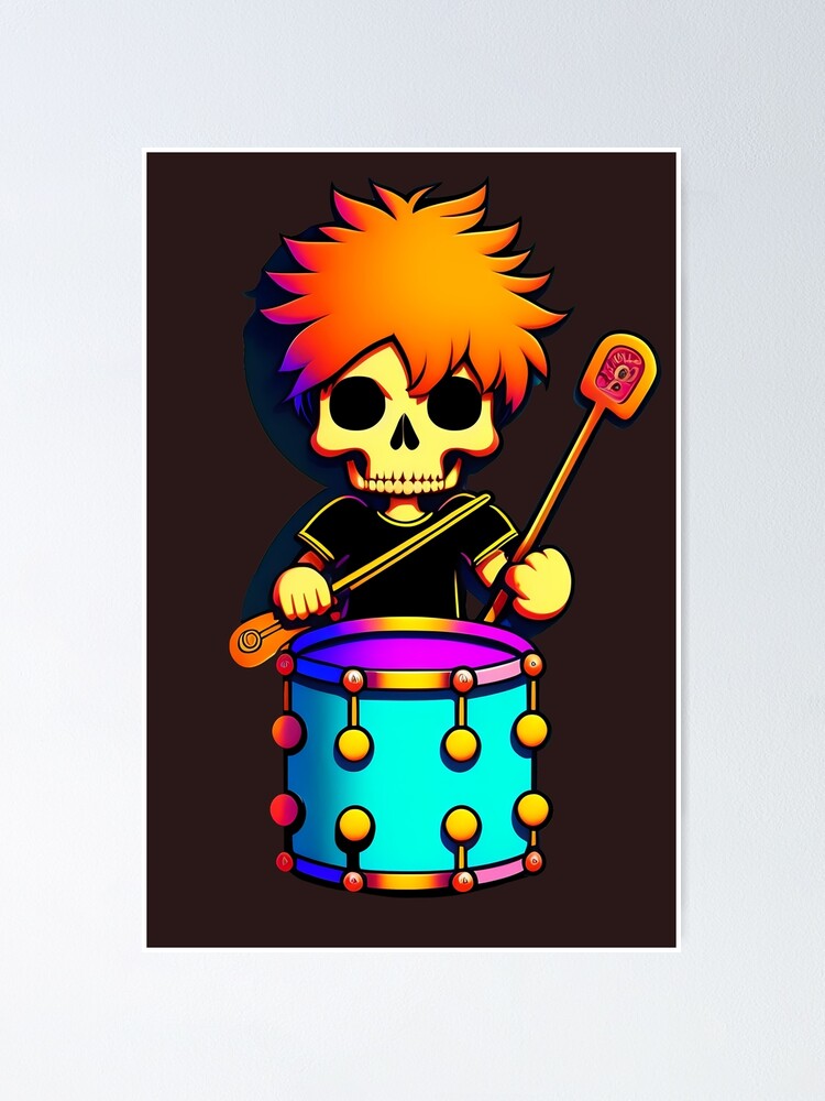 Skeleton Rock Drummer Boy - Cool Funny Cartoon Style Music Skull Face 