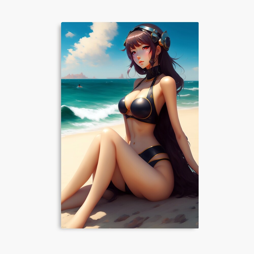 Sexy Anime Girl at the Sea Beach Poster