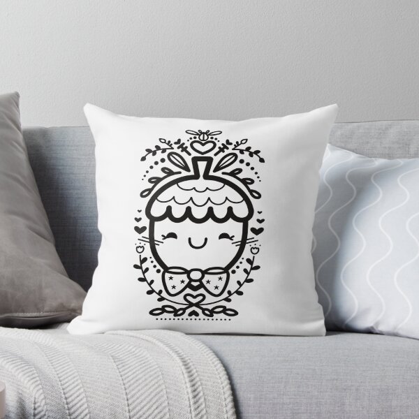 Acorn Friend Ornamental Decorative Symmetrical Line Art Throw Pillow