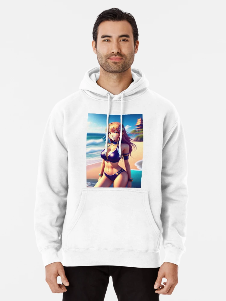 Sexy Anime Girl at the Sea Beach Poster Pullover Hoodie by Trenddesigns24 Redbubble