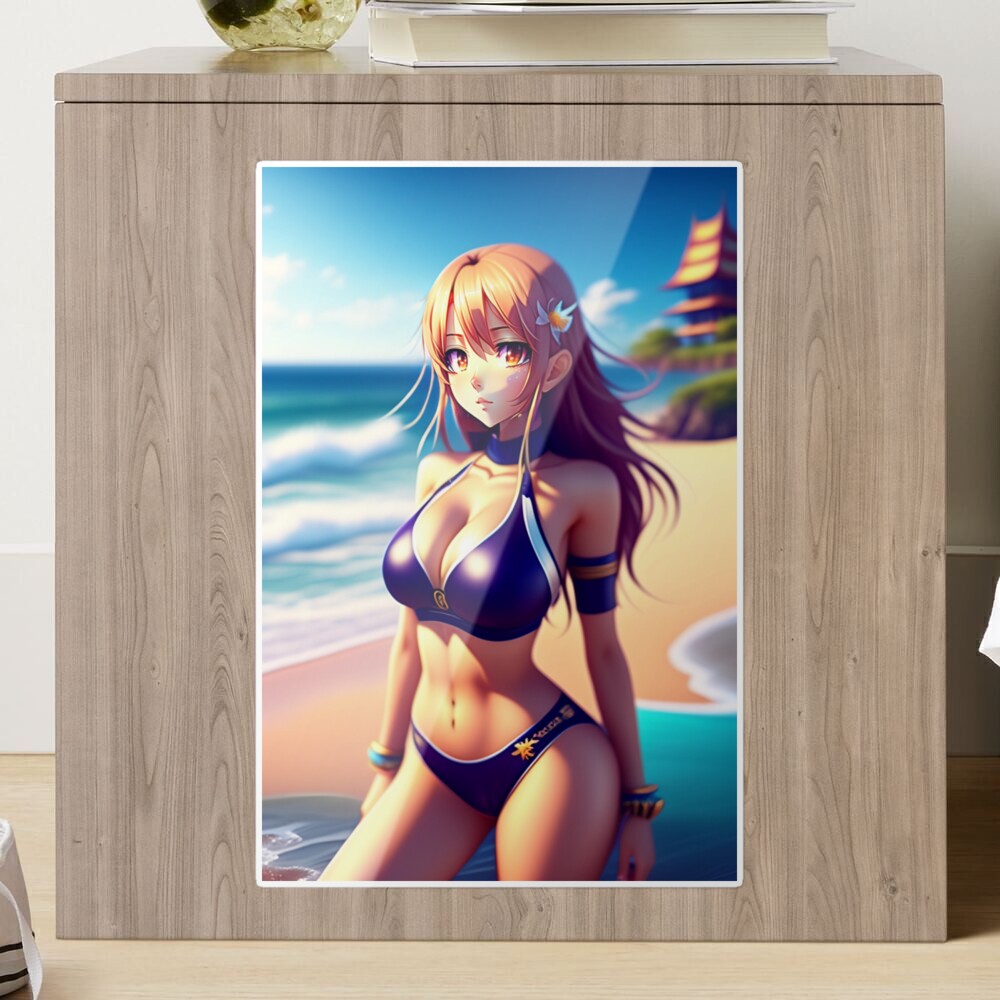 Sexy Anime Girl at the Sea Beach Poster