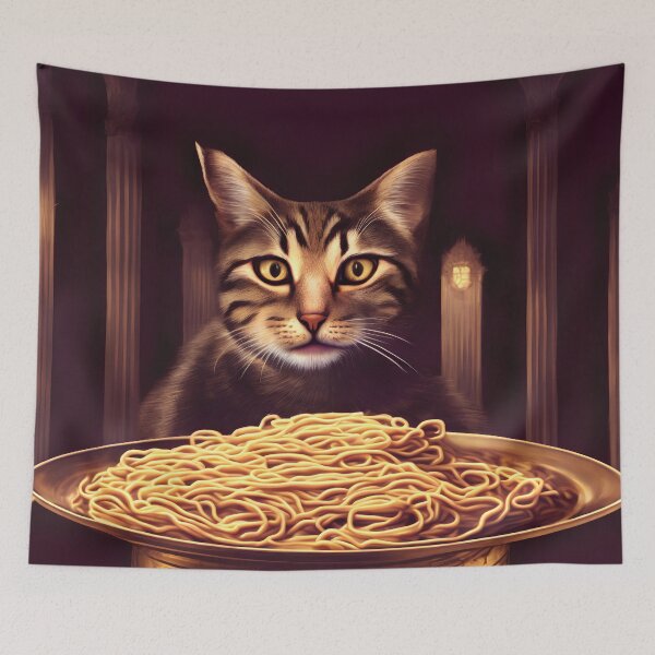 Item preview, The Elegant Dining: Cat Enjoys Spaghetti in a Majestic Setting designed and sold by Valeree Store.