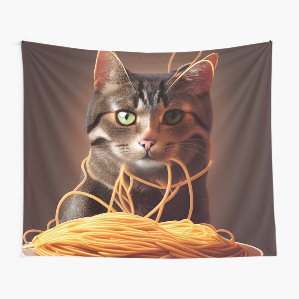 Item preview, The Aristocratic Delight: Cat Indulges in Spaghetti in Grandeur designed and sold by Valeree Store.