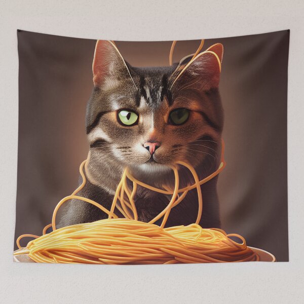 Item preview, The Aristocratic Delight: Cat Indulges in Spaghetti in Grandeur designed and sold by Valeree Store.