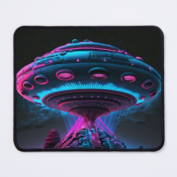 Item preview, Alien Arrival: UFO Base Building in Neon Blue and Pink designed and sold by ElevenVoid.