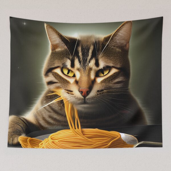 Item preview, The Grand Dining Adventure: Cat Experiences Spaghetti in Regal Surroundings designed and sold by Valeree Store.