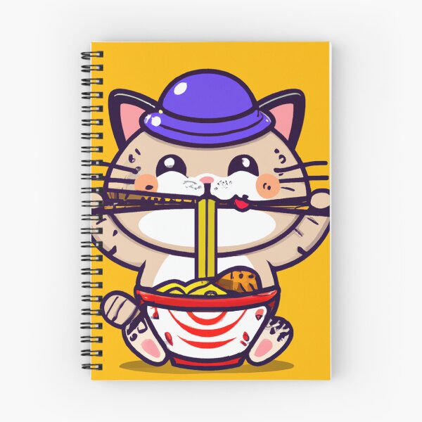 Item preview, Kawaii Cat Eating a Bowl of Ramen Noodles with Chop Sticks Wearing a Top Hat designed and sold by MoStorish.