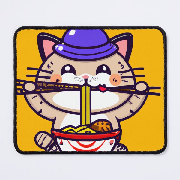 Item preview, Kawaii Cat Eating a Bowl of Ramen Noodles with Chop Sticks Wearing a Top Hat designed and sold by MoStorish.