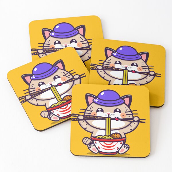Item preview, Kawaii Cat Eating a Bowl of Ramen Noodles with Chop Sticks Wearing a Top Hat designed and sold by MoStorish.