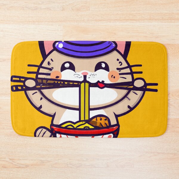 Item preview, Kawaii Cat Eating a Bowl of Ramen Noodles with Chop Sticks Wearing a Top Hat designed and sold by MoStorish.