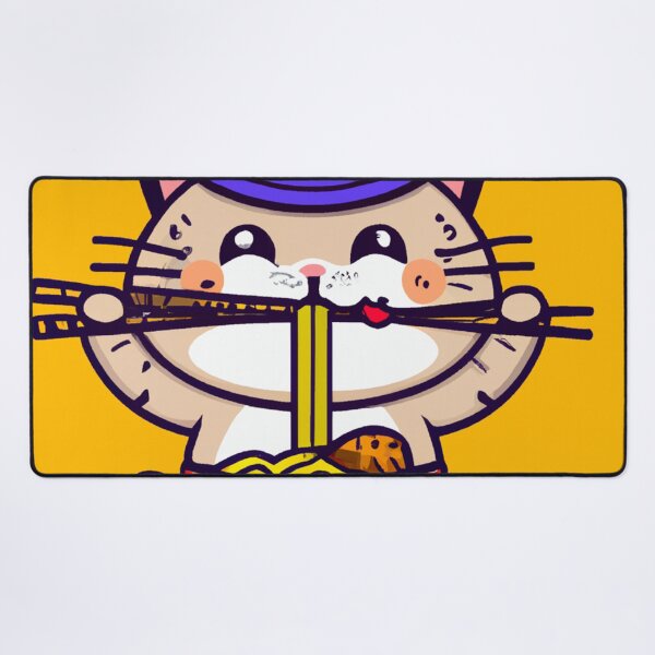 Item preview, Kawaii Cat Eating a Bowl of Ramen Noodles with Chop Sticks Wearing a Top Hat designed and sold by MoStorish.