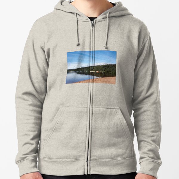 Moored boats on peaceful loch Zipped Hoodie