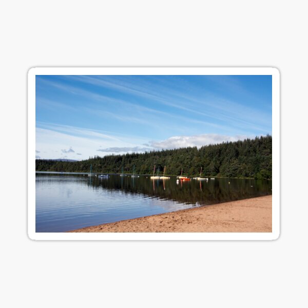 Moored boats on peaceful loch Sticker