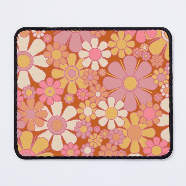 Item preview, Retro Garden Flowers Groovy 60s 70s Floral Pattern Pink Puce Mustard Yellow Burnt Orange Cream designed and sold by kierkegaard.