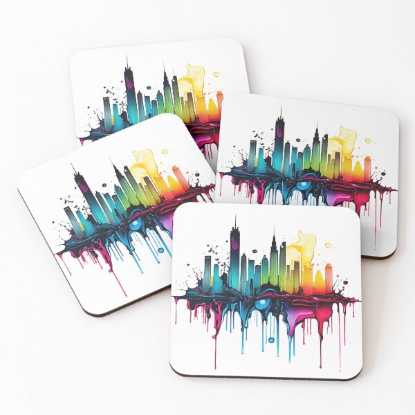 Item preview, City Skyline alcoholic ink drip  designed and sold by KammyArt.