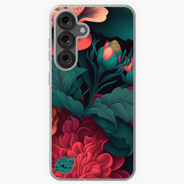 Aperçu de l'œuvre motif de pivoines à fleurs roses-rougeâtres-violettes sur fond sombre créée et vendue par EmeraldeaArt.