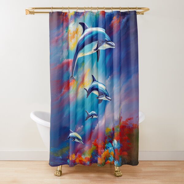 Ocean Animals Shower Curtain Dolphin Shark Turtle Tropical Fish