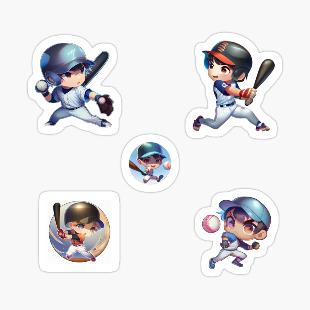 Sticker Cartoon boy playing baseball 
